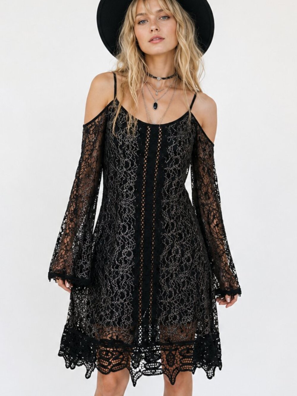 Nanette Lepore NWT Lace Asymmetrical Fairy Grunge Dress Large 10 Black Witchy